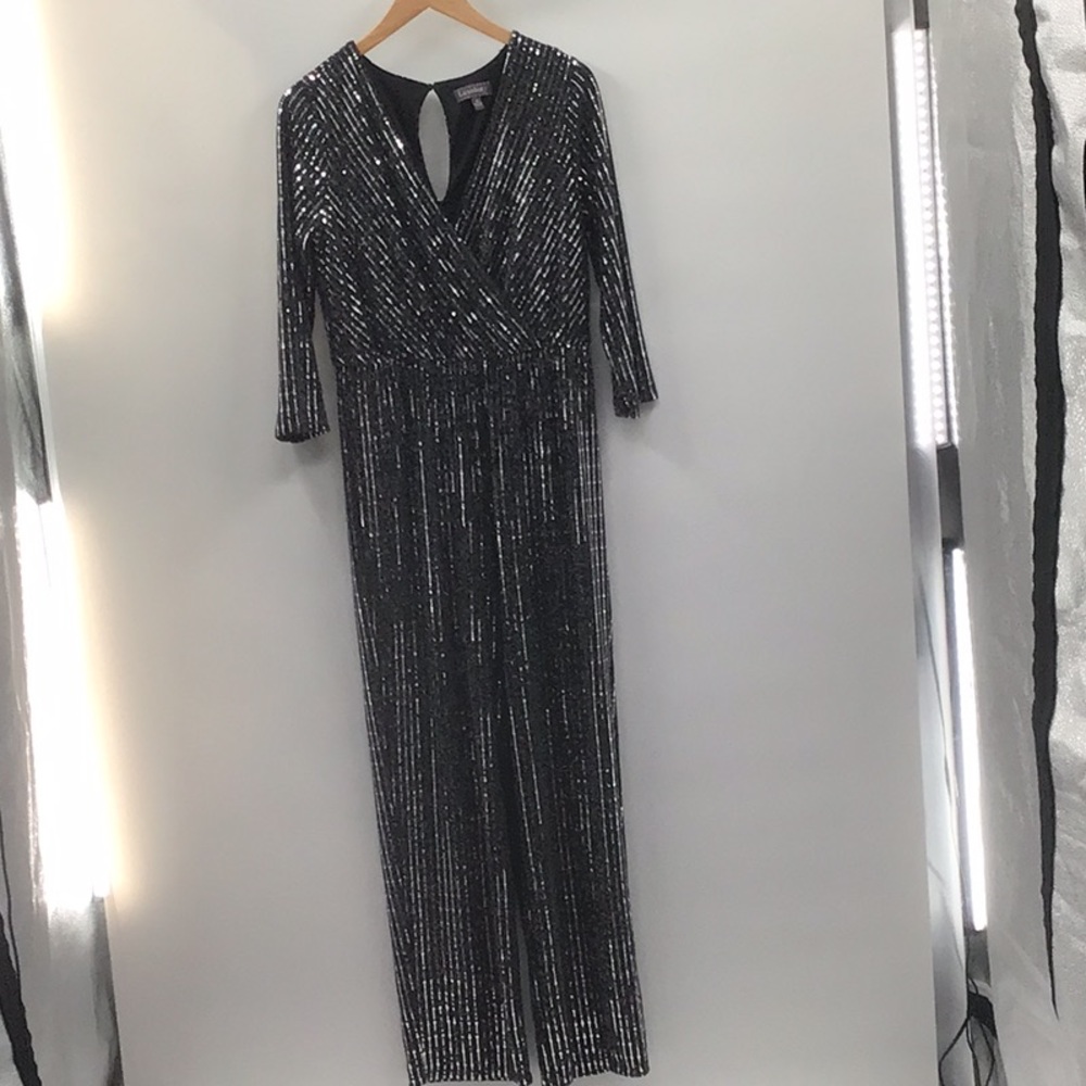 Luxology Black Sequin Wrap jumpsuit
